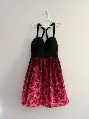 Rare London Black Bodice Rose-Print Mini Dress